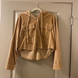 Yellow American Eagle top with hood, size medium